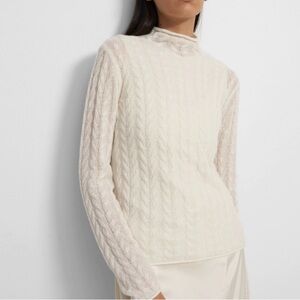 Theory Cream Cashmere Cableknit Turtleneck Sweater (P/XS)
